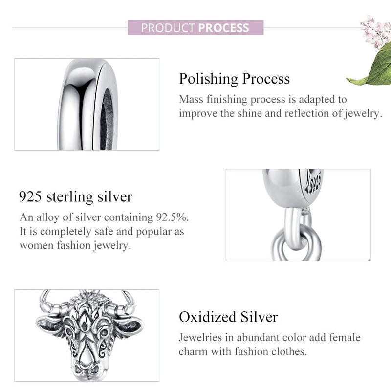 925 Sterling Silver Bull Head Pendant For Bracelet Or Necklace