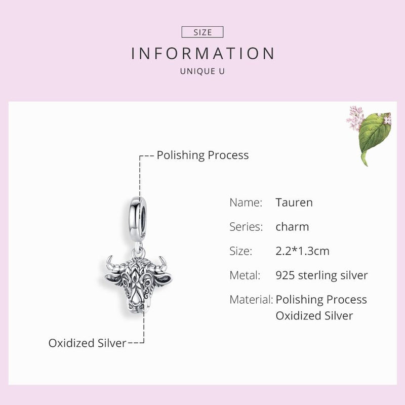 925 Sterling Silver Bull Head Pendant For Bracelet Or Necklace