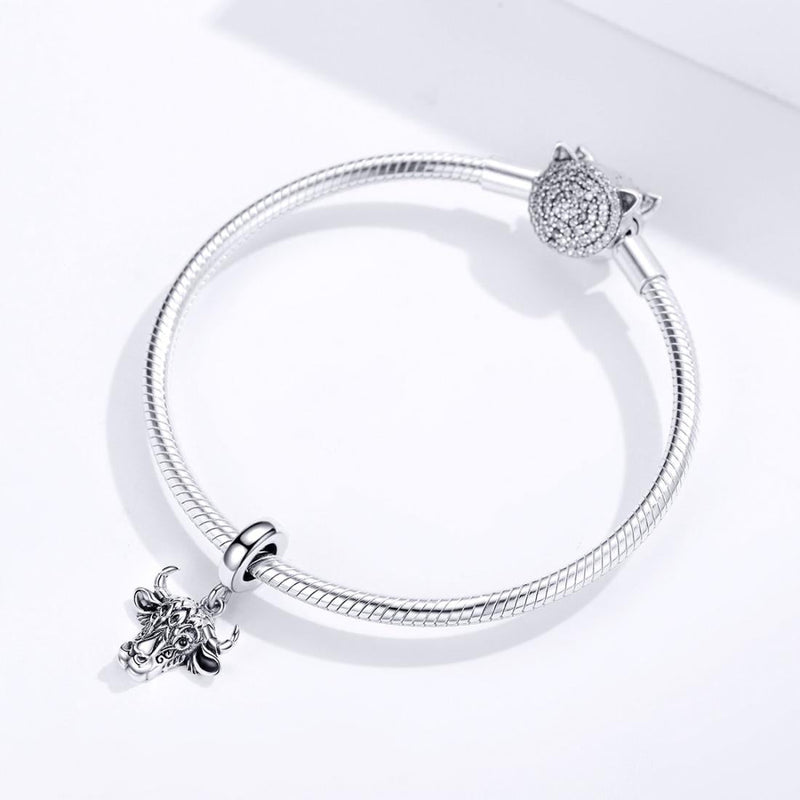 925 Sterling Silver Bull Head Pendant For Bracelet Or Necklace