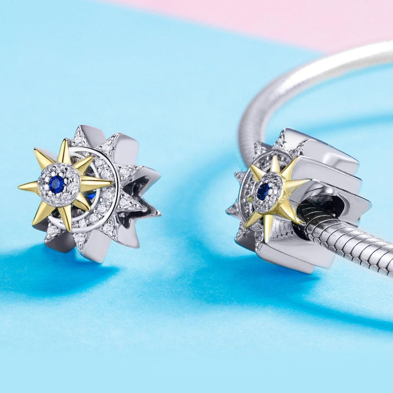 925 Sterling Silver Sun & Moon Beads For Diy Bracelets