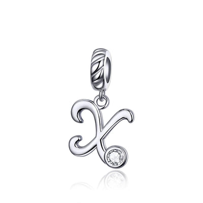 925 Sterling Silver Personalized Letter Pendant For Diy Bracelets And Necklaces Style - X