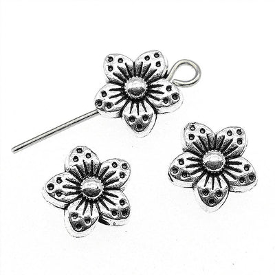 30 Tibetan Flower Charms 9X9X5Mm Beads For Jewelry Making