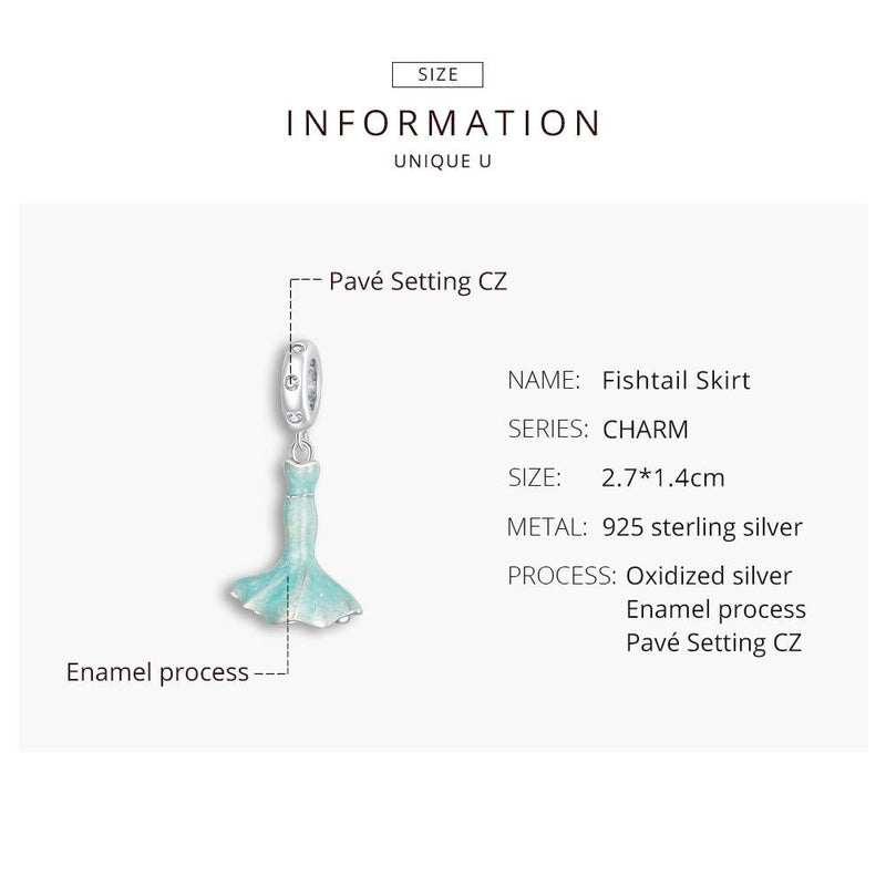 925 Sterling Silver Mermaid Skirt Pendant For Diy Bracelet Or Necklace
