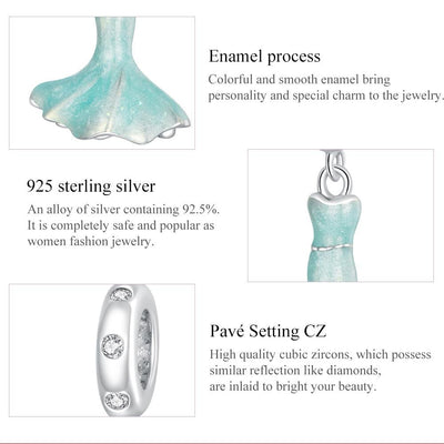 925 Sterling Silver Mermaid Skirt Pendant For Diy Bracelet Or Necklace