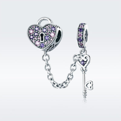 925 Sterling Silver Heart Key Safety Chain For Accessories