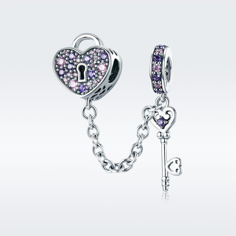 925 Sterling Silver Heart Key Safety Chain For Accessories