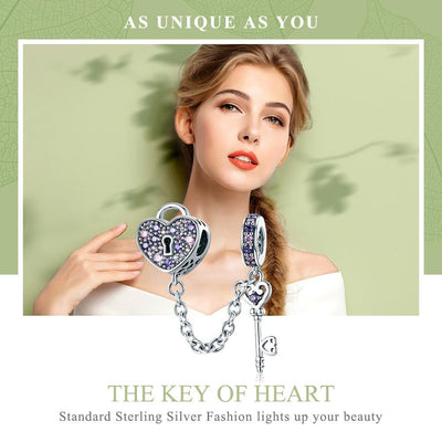 925 Sterling Silver Heart Key Safety Chain For Accessories