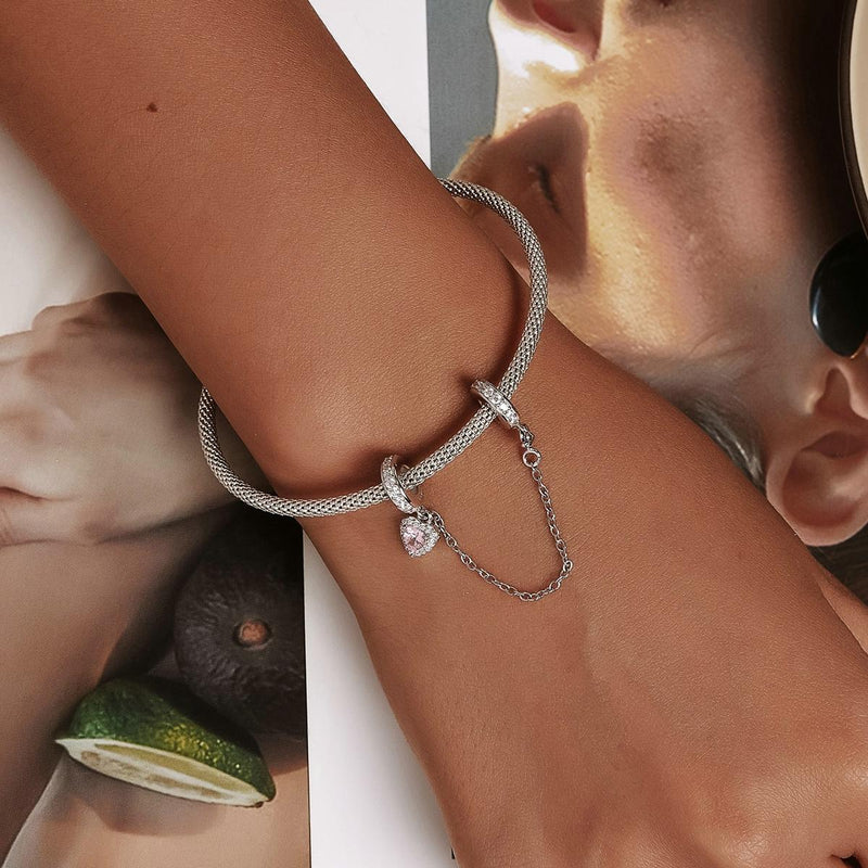 925 Sterling Silver Heart Zircon Safety Chain For Diy Bracelets & Necklaces