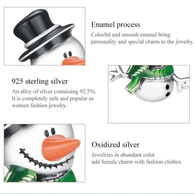 925 Sterling Silver Snowman Beads For Diy Bracelets & Necklaces
