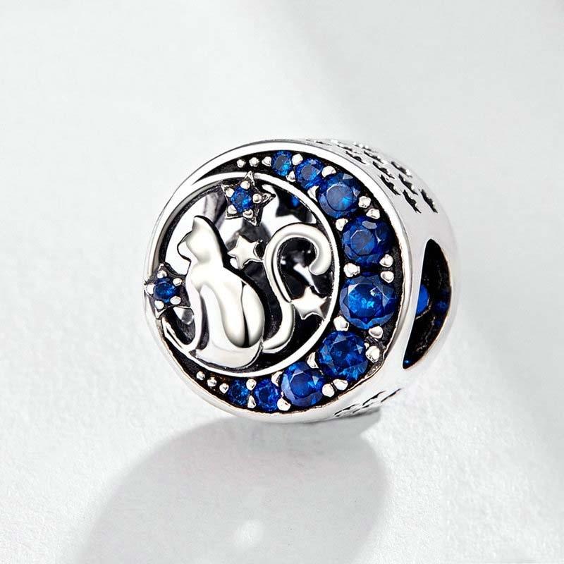 925 Sterling Silver Blue Moon Cat Beaded Diy Jewelry