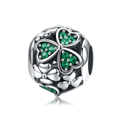 925 Sterling Silver Green Clover Bead For Diy Bracelets