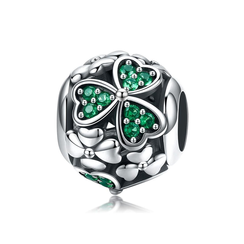 925 Sterling Silver Green Clover Bead For Diy Bracelets