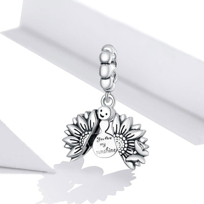 925 Sterling Silver Smiling Sunflower Pendant For Diy Bracelets & Necklaces