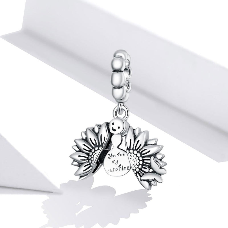 925 Sterling Silver Smiling Sunflower Pendant For Diy Bracelets & Necklaces