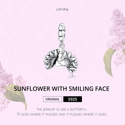 925 Sterling Silver Smiling Sunflower Pendant For Diy Bracelets & Necklaces
