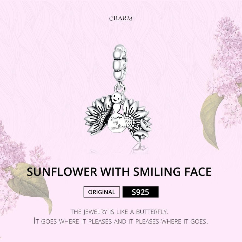 925 Sterling Silver Smiling Sunflower Pendant For Diy Bracelets & Necklaces
