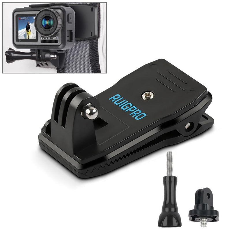 360 Degree Backpack Mount For Gopro Dji And Other Action Cameras - Rotating Clip Clamp