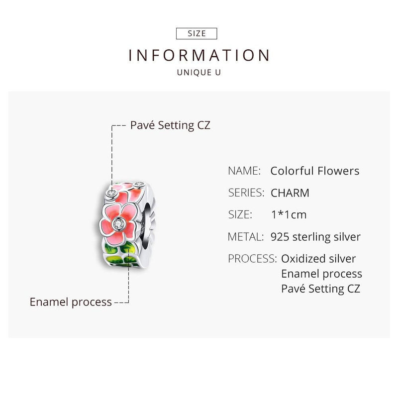 925 Sterling Silver Colorful Flower Beads For Diy Bracelets & Necklaces