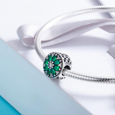 925 Sterling Silver Green Bead Pendant For Diy Bracelet Or Necklace