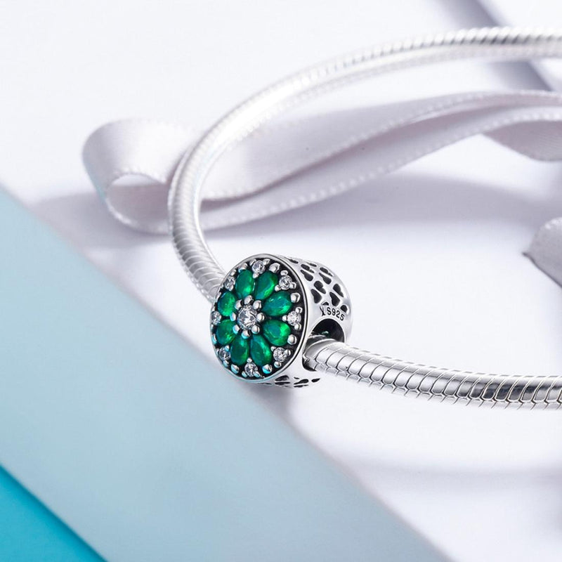 925 Sterling Silver Green Bead Pendant For Diy Bracelet Or Necklace