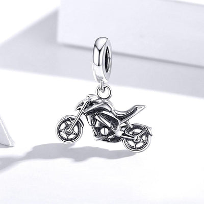 925 Sterling Silver Motorcycle Pendant For Bracelet Or Necklace