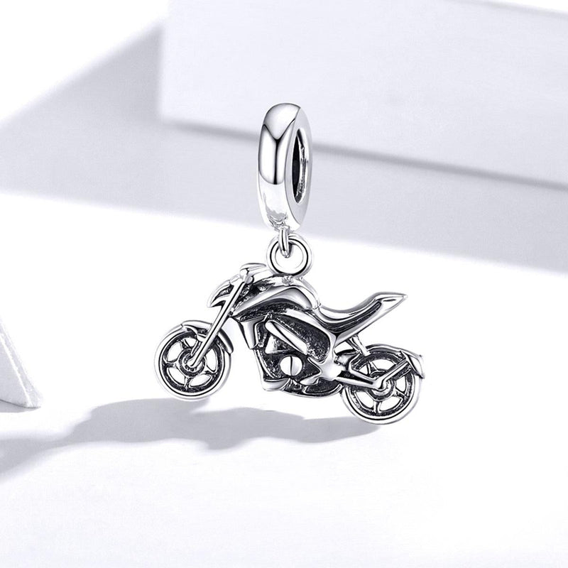 925 Sterling Silver Motorcycle Pendant For Bracelet Or Necklace