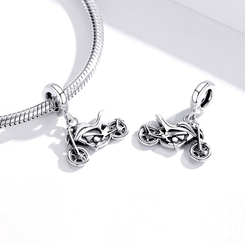 925 Sterling Silver Motorcycle Pendant For Bracelet Or Necklace