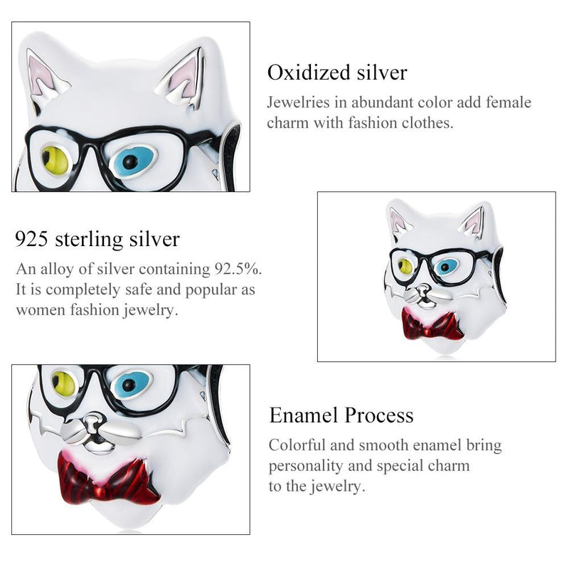 925 Sterling Silver Cat Bead For Diy Bracelet Or Necklace