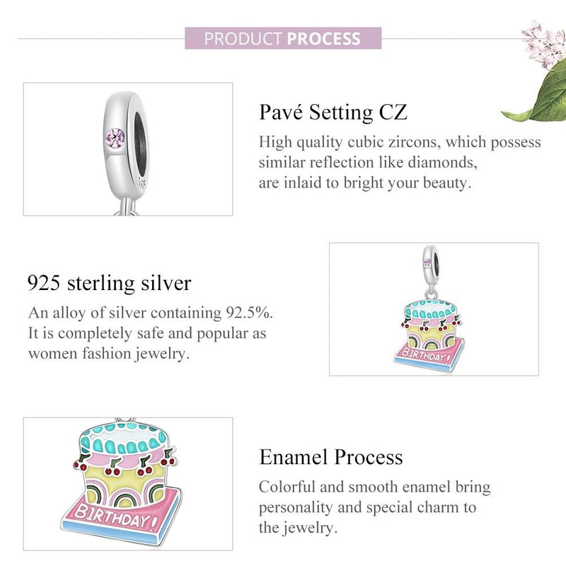 925 Sterling Silver Cherry Cake Pendant For Bracelet Or Necklace