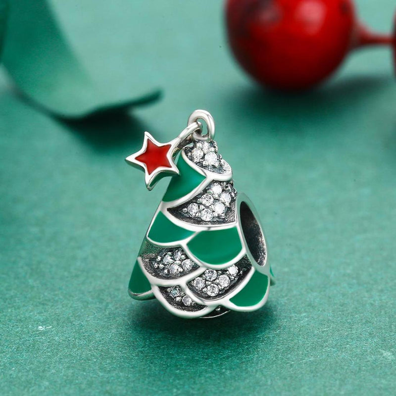 925 Sterling Silver Christmas Tree Bead Pendant For Diy Bracelets & Necklaces