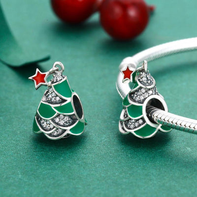 925 Sterling Silver Christmas Tree Bead Pendant For Diy Bracelets & Necklaces