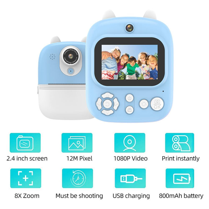 32G Instant Camera With 2.4 Display & Card Reader For Kids - 1200W Blue - 32G + Card Reader Blue