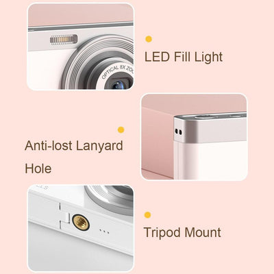 4K 8X Optical Zoom Telescopic Lens Digital Camera - Includes Card Reader & Wiper - Pink