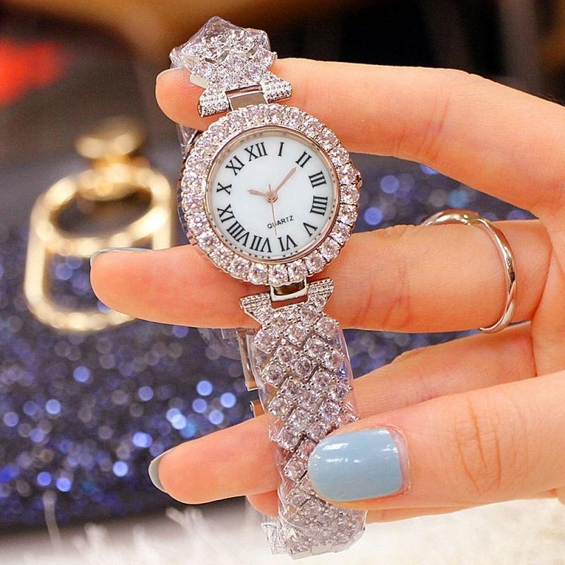 Silver Roman Diamond Quartz Watch with Bracelet - Women
