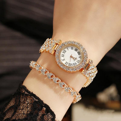 Silver Roman Diamond Quartz Watch with Bracelet - Women