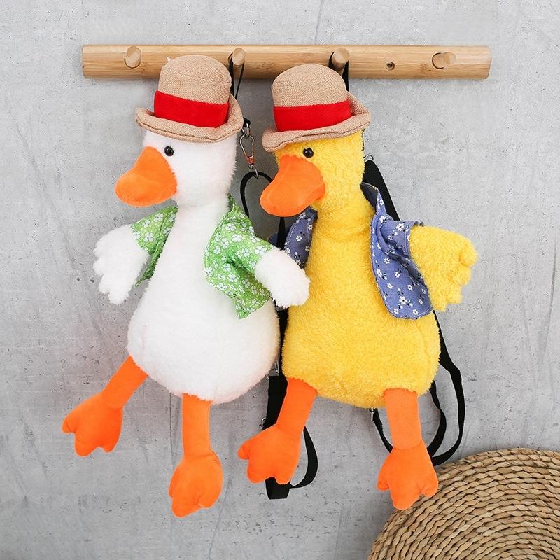 Adorable Cartoon Plush Shoulder Bag Duck White Green - Duck White Red