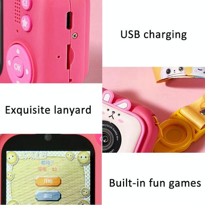 48Mp Dual Lens Kids Digital Camera With 2.4 Ips Screen And 32Gb Tf Card - Blue Fox - With 64G Tf Card Pink Bunny