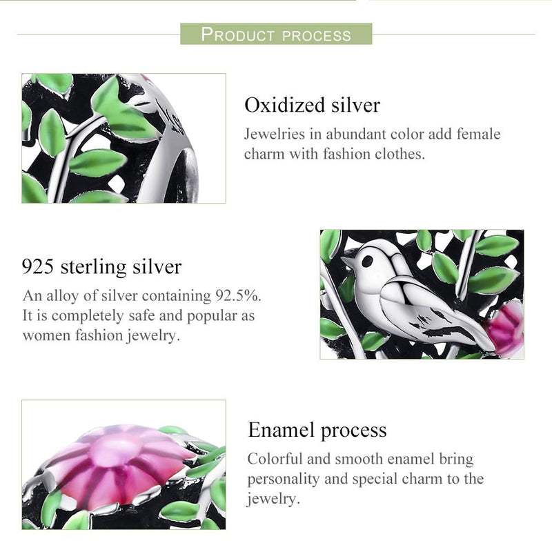 925 Sterling Silver Bird Charm Bead For Bracelets & Necklaces