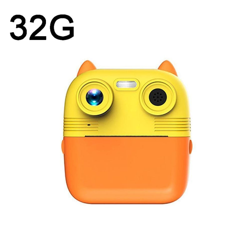 Instant Print Camera with Dual Lens - 2.8 Screen for Kids Blue - Yellow + 32G Card