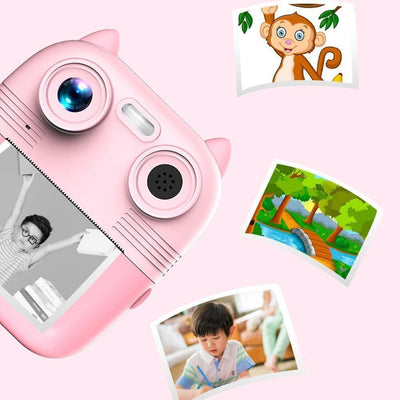 Instant Print Camera with Dual Lens - 2.8 Screen for Kids Blue - Yellow + 32G Card