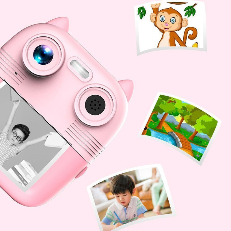 Instant Print Camera with Dual Lens - 2.8 Screen for Kids Blue - Yellow + 32G Card
