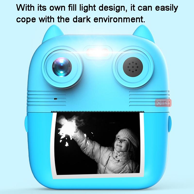 Instant Print Camera with Dual Lens - 2.8 Screen for Kids Blue - Yellow + 32G Card