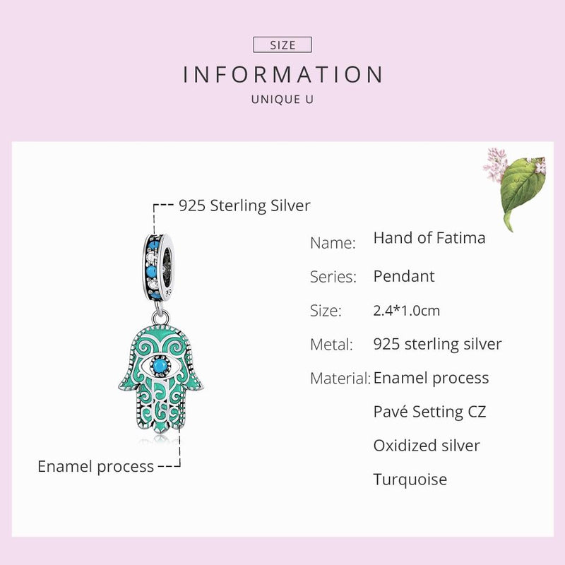 925 Sterling Silver Hand Of Fatima Pendant For Diy Bracelets & Necklaces