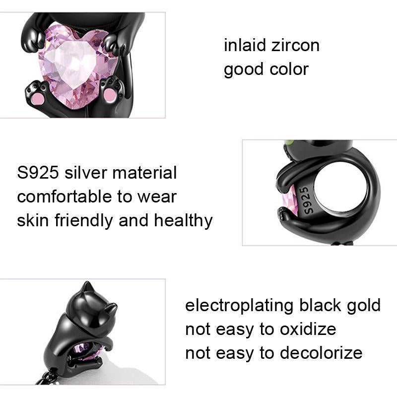 925 Sterling Silver Diy Black Cat Bracelet Bead