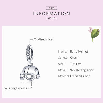 925 Sterling Silver Retro Helmet Pendant For Diy Bracelets & Necklaces