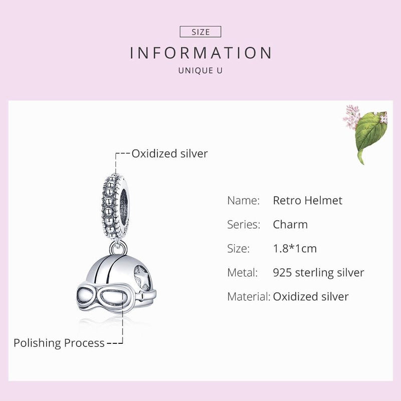 925 Sterling Silver Retro Helmet Pendant For Diy Bracelets & Necklaces