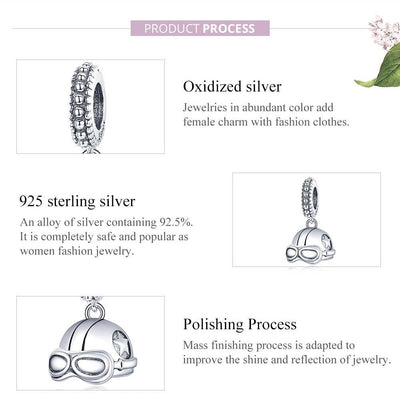 925 Sterling Silver Retro Helmet Pendant For Diy Bracelets & Necklaces