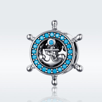 925 Sterling Silver Diy Boat Rudder Bracelet & Blue Beads