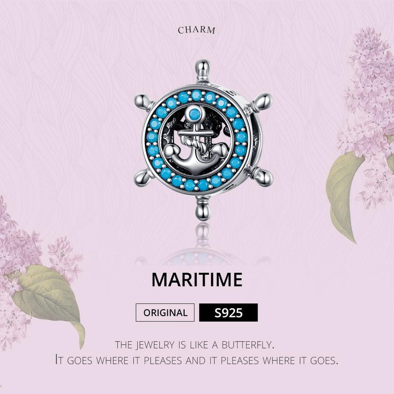 925 Sterling Silver Diy Boat Rudder Bracelet & Blue Beads