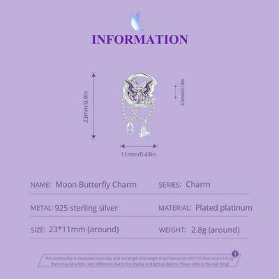 925 Sterling Silver Moon Butterfly Pendant Necklace